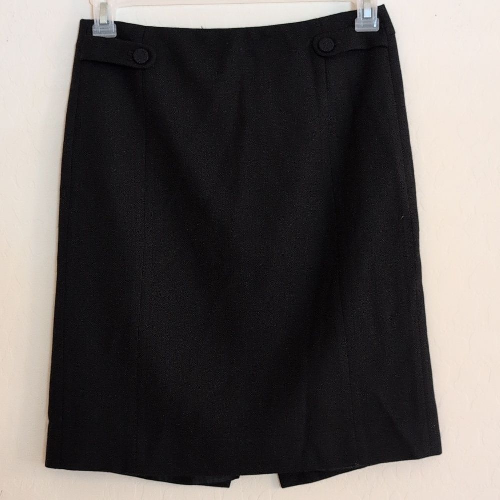 J. Crew Black Wool Pencil Skirt Side Button 2008 - Size 2